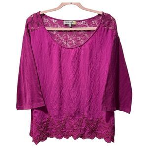 Figueroa & Flower Rayon Blend Embroidered Lace Up Peasant Boho